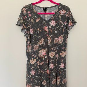 Ribbed Grey Dress w/ Floral Print